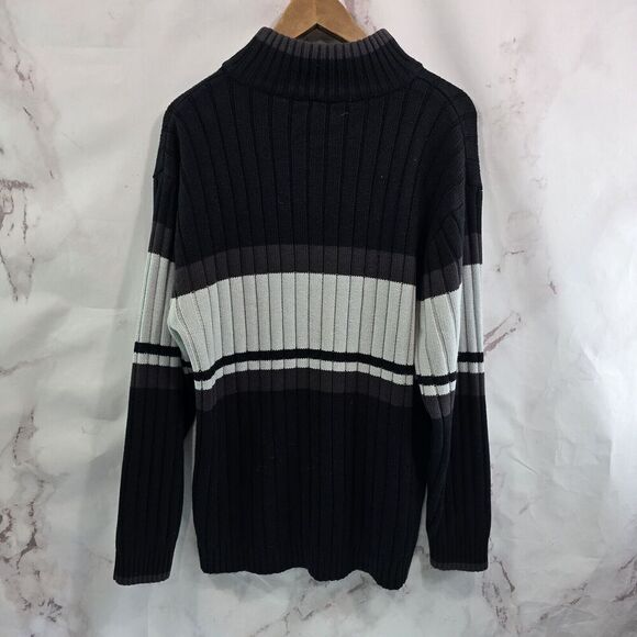 Vintage Southpole Sweater Mens Medium Y2K Black White Striped Mock Neck - Picture 5 of 9